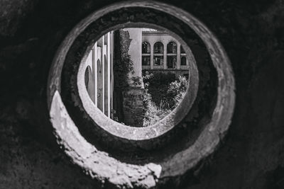 Circular window in an abandoned building 
