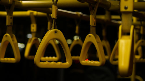 Close-up of yellow lanterns hanging