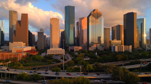 Cityscape against sky during sunset