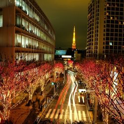 View of illuminated city