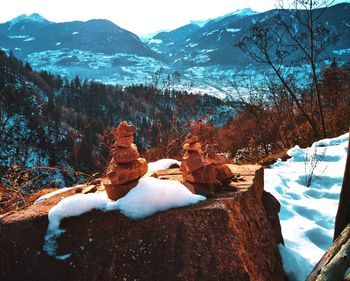 Scenic view of snowcapped mountains during winter