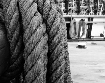 Close-up of rope tied on boat