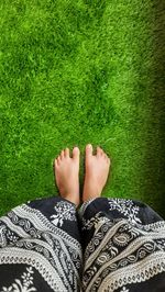 Low section of woman standing on grass