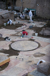 High angle view of people working