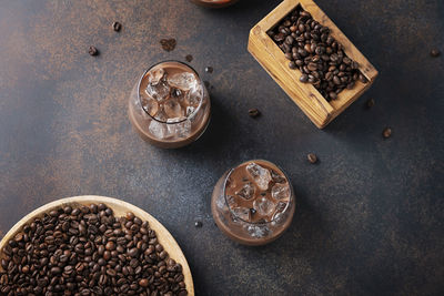 High angle view of coffee beans on table