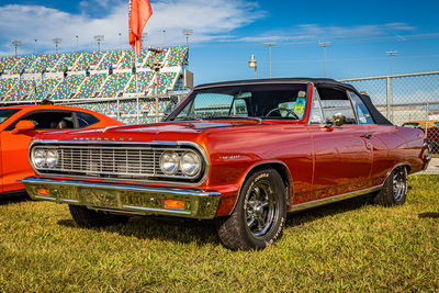 Vintage car against blue sky