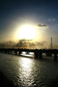 Bridge over river at sunset