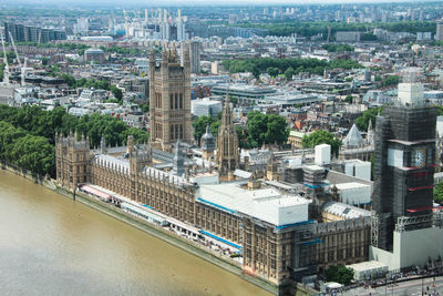 High angle view of buildings in city