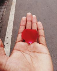 High angle view of person holding heart shape