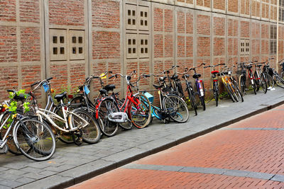 Bicycles parked by building