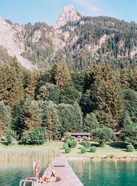 Scenic view of lake in forest