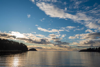 Scenic view of lake against sky at sunset