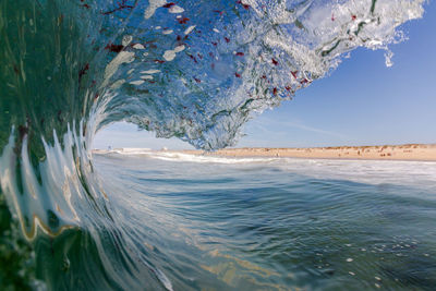 Close-up of curled up waves in sea