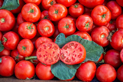 High angle view of tomatoes for sale at market