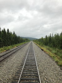 Surface level of railroad tracks against sky