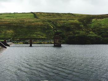 Scenic view of calm lake against mountain