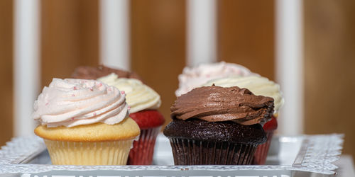 Close-up of cupcakes on table