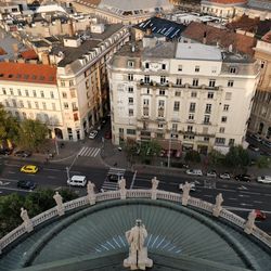 High angle view of city street and buildings