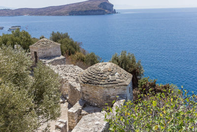 High angle view of ruins of building