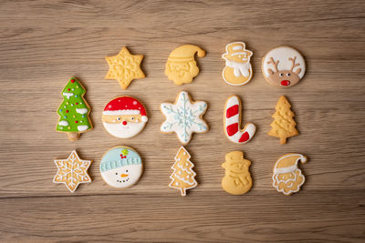 High angle view of cookies on table