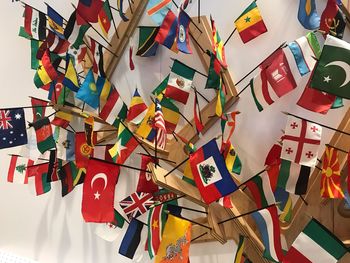 Close-up of multi colored flags hanging 