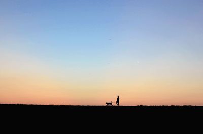 Silhouette people on field against sky during sunset