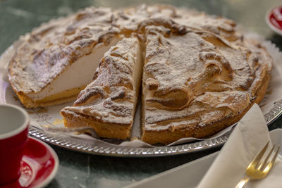 High angle view of dessert in plate on table