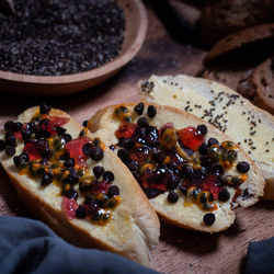 High angle view of breakfast on table