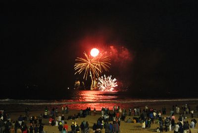 Firework display at night