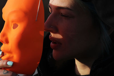 Close-up of woman wearing mask