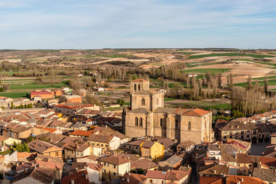 High angle view of buildings in city