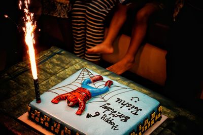 High angle view of birthday cake at home