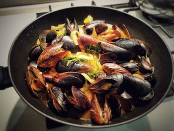 High angle view of seafood in plate