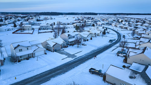 High angle view of snow covered landscape