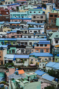 High angle view of buildings in city