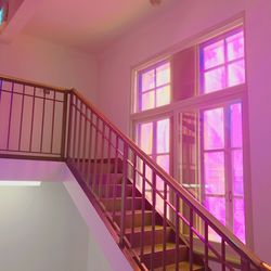 Low angle view of spiral stairs at home