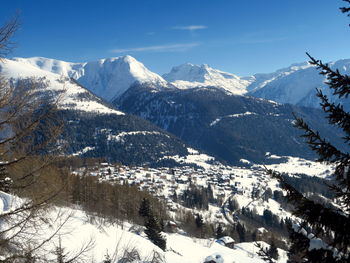 Scenic view of snowcapped mountains against sky