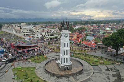 High angle view of buildings in city