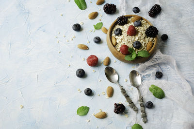 High angle view of berries on table