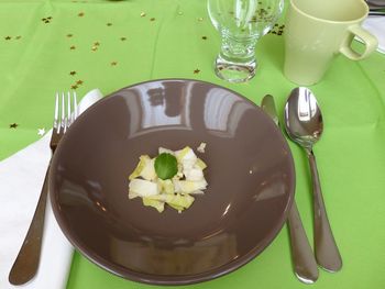 Close-up of served food in plate