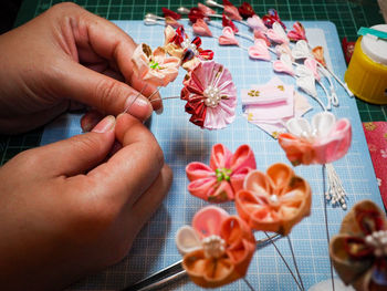 High angle view of woman made japanese carfting 