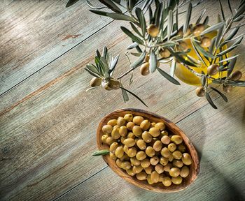 High angle view of fruits on table