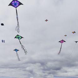 Low angle view of multi colored balloons