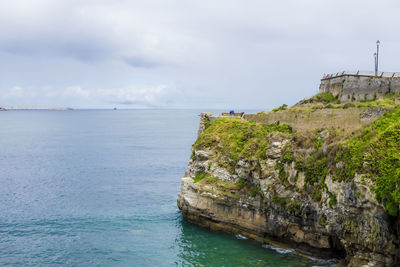 Scenic view of sea and cliff