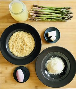 High angle view of breakfast on table