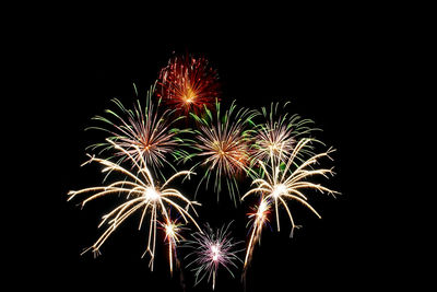 Low angle view of firework display against sky at night