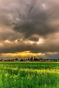 Scenic view of field against cloudy sky