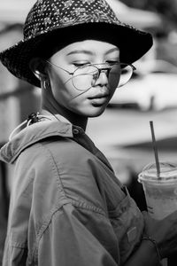 Portrait of teenage boy wearing hat