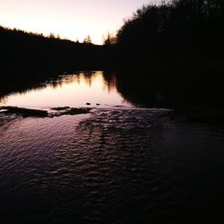 Scenic view of lake against sky at sunset