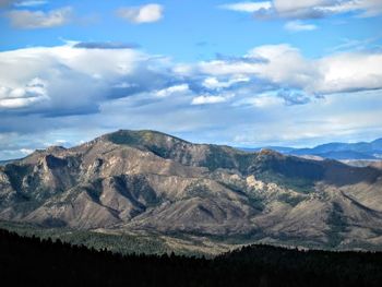 Scenic view of mountains against cloudy sky